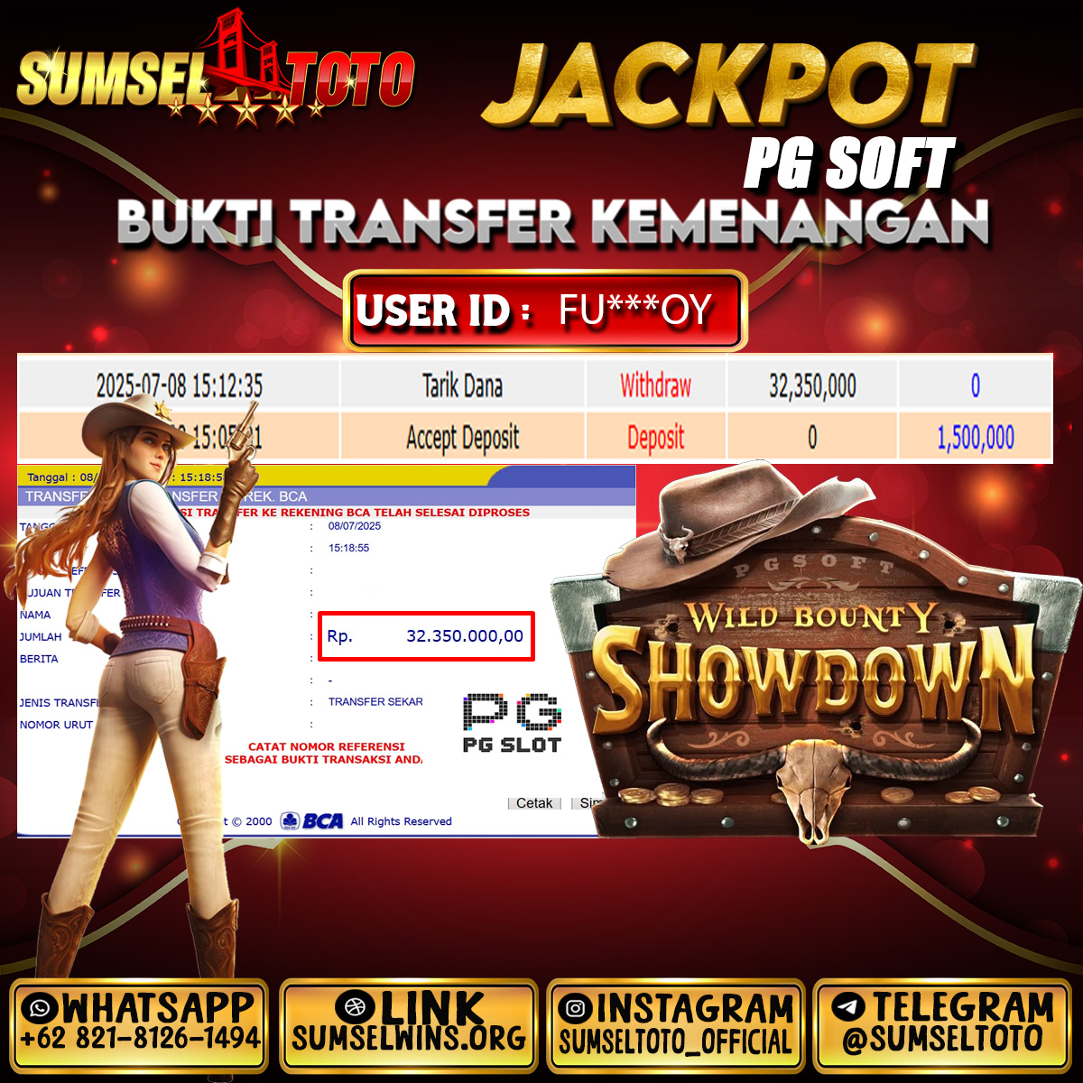 SUMSELTOTO JACKPOT WILD BOUNTY SHOWDOWN Rp.32.350.000., - LUNAS